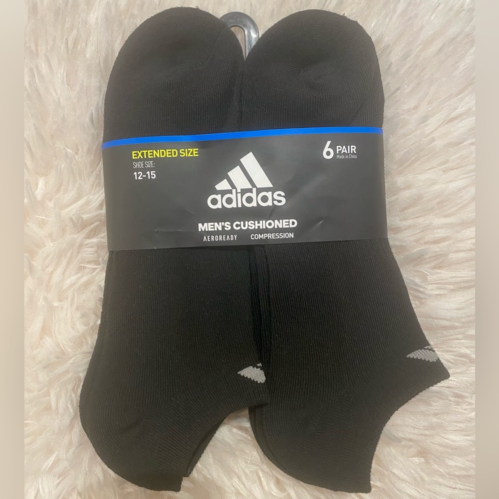 NWT ADIDAS Men’s Cushioned Compression No Show Socks 6-Pair Size 12-15 BLACK